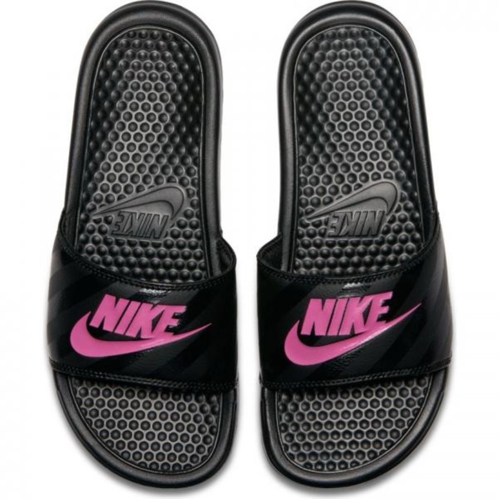 Nike Black with Pink Logo Slides